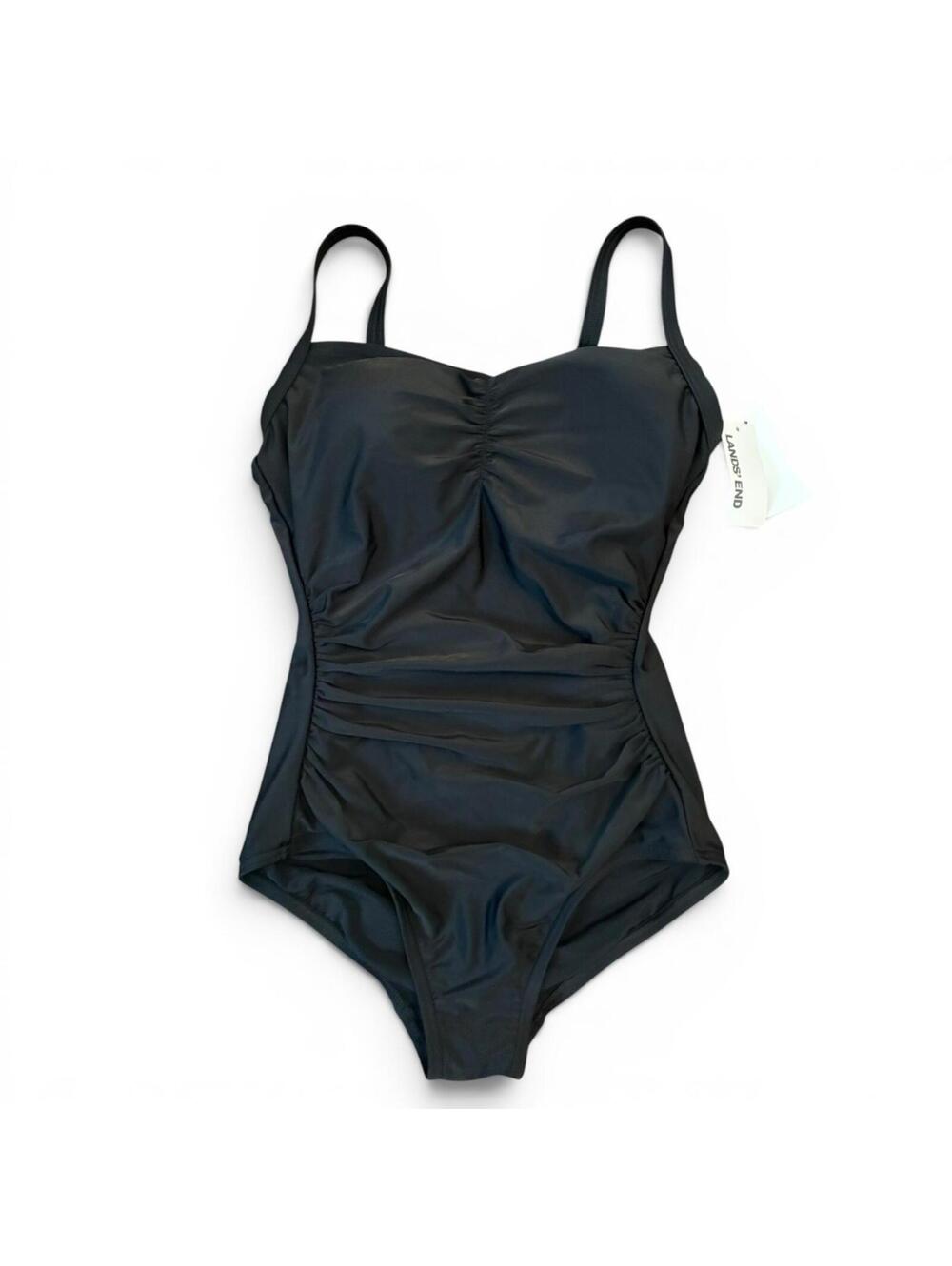 Lands' End Black One-Piece Swimsuit with Adjustable Straps M (8-10)